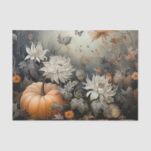Herfst Halloween Pompoen met Bloemen Decoupage Tissuepapier (Voorkant)