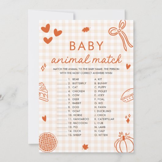 Herfst Hand getrokken Baby Dier Match Baby shower Kaart (Voorkant)
