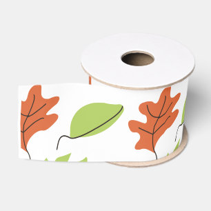 Herfst Handgetekend Bladgroen Patroon Grosgrain Lint