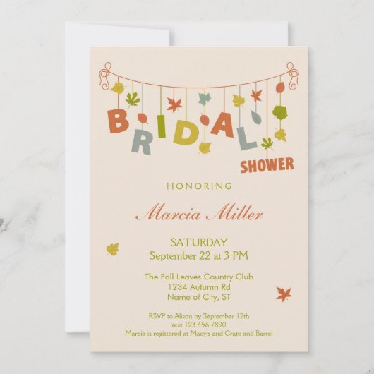Herfst Hanging Leaves Bridal Shower Kaart (Voorkant)