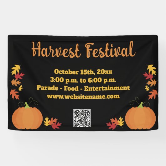 Herfst Harvest Autumn QR Code Pumpkin Festival Spandoek (Horizontaal)