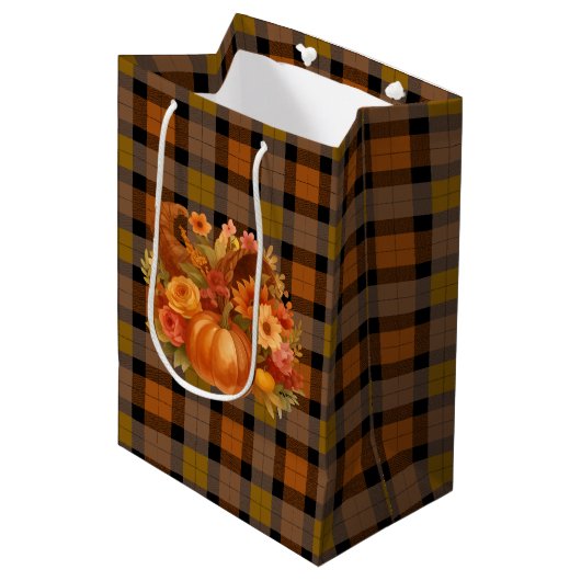 Herfst Harvest Cornucopia Medium Cadeauzakje (Voorkant Gekanteld)