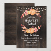 Herfst Harvest Festival Pumpkin Wood Floral Invite Kaart (Voorkant / Achterkant)