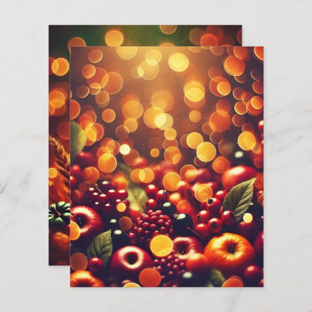 Herfst Harvest Fruits Bokeh Scrapbook Papieren Bla (Voorkant / Achterkant)