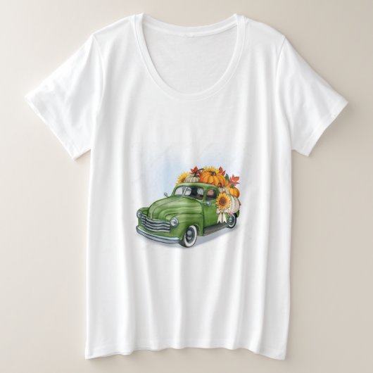 Herfst Harvest in een Green Truck Grote Maat T-shirt (Design voorkant)
