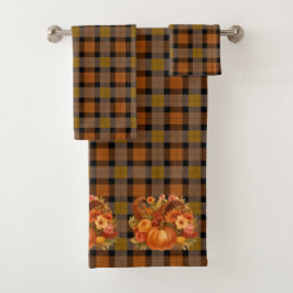 Herfst Harvest Plaid en Cornucopia Bad Handdoek