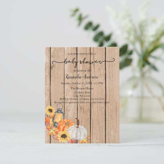 Herfst Harvest Pumpkin Rustic Baby shower Kaart (Staand voorkant)