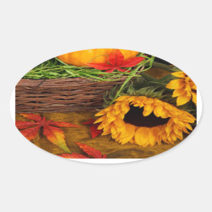 Herfst Harvest Sunflower Ovale Sticker