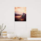 Herfst Harvest Tractor bij Sunset Poster (Keuken)