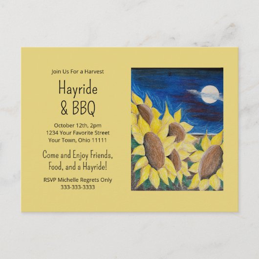 Herfst Hayride BBQ Zonnebloemen Folk Art Invitatio Briefkaart (Voorkant)