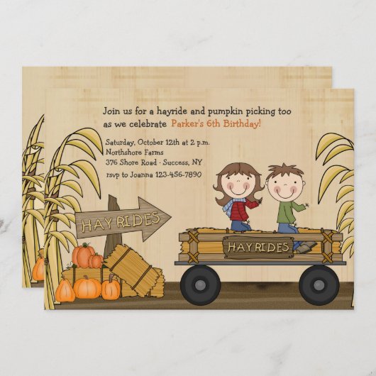 Herfst Hayride Party Invitation Kaart (Voorkant / Achterkant)