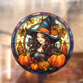 herfst heks Glas in lood Raamsticker (Vel 2)