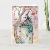 Herfst Heks Kat Halloween Kaart Notecard (Voorkant)