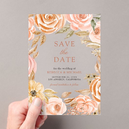 Herfst Herfst Aardse Bloemenbruiloft Save the Date Acryl Uitnodigingen (Insitu (Draagbaar))