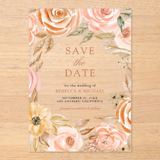 Herfst Herfst Aardse Bloemenbruiloft Save the Date Acryl Uitnodigingen (Voorkant)