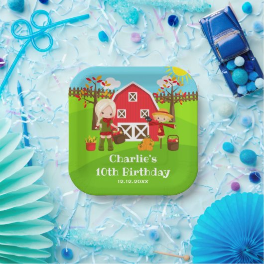 Herfst herfst Barnyard Verjaardag Blond Haar Meisj Papieren Bordje (Feest)