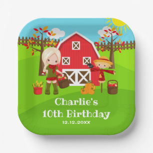 Herfst herfst Barnyard Verjaardag Blond Haar Meisj Papieren Bordje