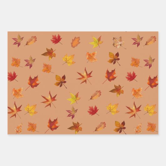 Herfst Herfst bladeren Patroon met 3 kleuren achte Inpakpapier Vel (Voorkant)
