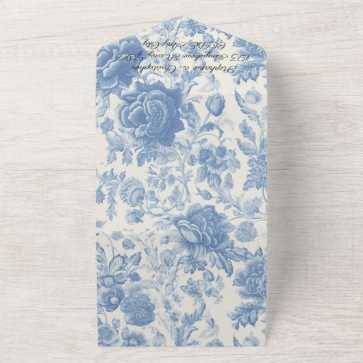 Herfst Herfst Blauw wit Bloemen bruiloft All In One Uitnodiging (Buitenkant)