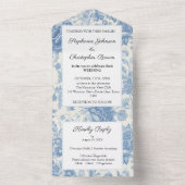 Herfst Herfst Blauw wit Bloemen bruiloft All In One Uitnodiging (Binnen)