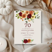 Herfst | Herfst Bloemen 70ste Verjaardag Uitnodigi