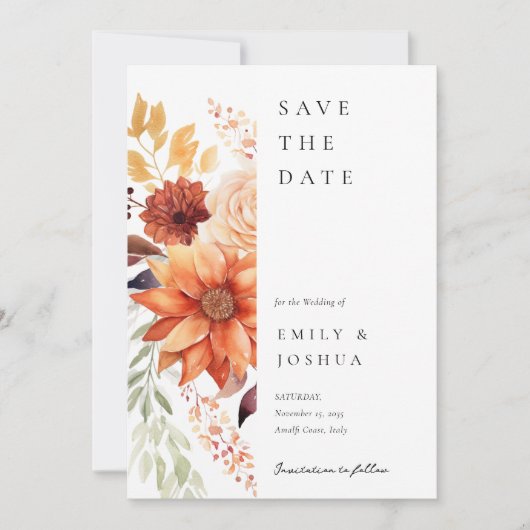 Herfst Herfst Bloemen Boho Bruiloft Save The Date (Voorkant)