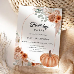 Herfst Herfst Bloemen Boho Vrouw Verjaardagsuitnod Kaart