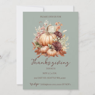 Herfst Herfst Bloemenpompoenen Thanksgiving Diner Kaart