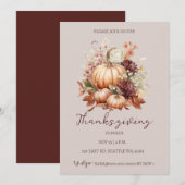 Herfst Herfst Bloemenpompoenen Thanksgiving Diner Kaart (Voorkant / Achterkant)