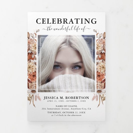 Herfst Herfst Bloom Funeral Memorial Programme Drieluik Uitnodiging (Cover)