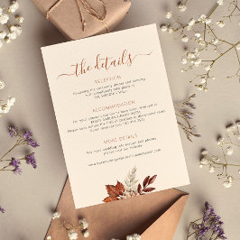 Herfst herfst boho verlaat trouwdetails ivoor informatiekaartje