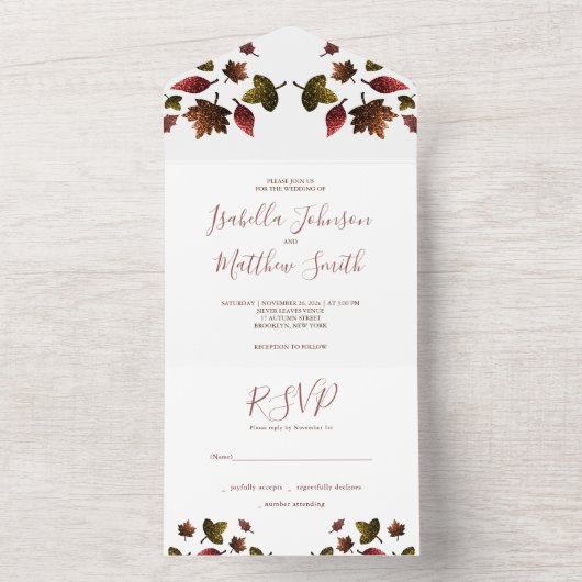 Herfst herfst bruiloft all in one uitnodiging (Binnen)