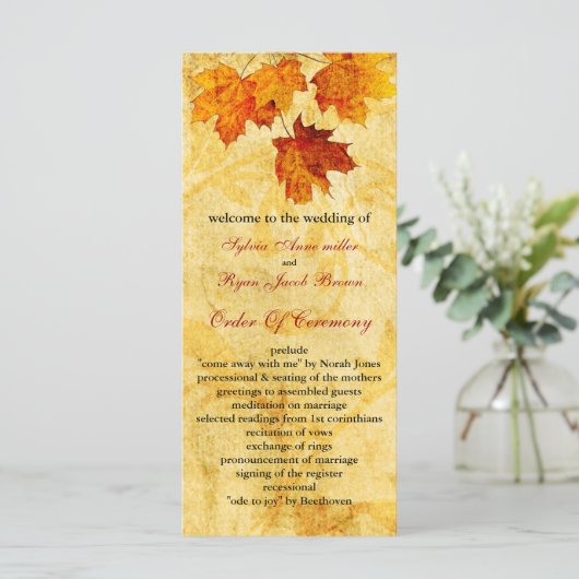 herfst herfst bruin bladeren bruiloft programma (Staand voorkant)