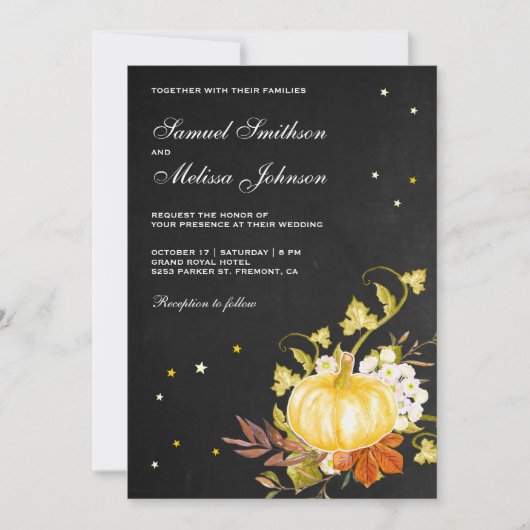  herfst herfst Chalkboard Pumpkin Wedding Kaart (Voorkant)