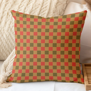 Herfst Herfst Checker Patroon Bruin Rood Goud Geel Kussen