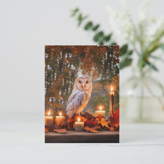 Herfst Herfst Equinox Uil en Kaarsen Mystiek Feestdagenkaart (Staand voorkant)