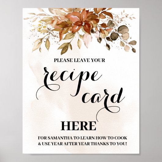Herfst herfst Eucalyptus Recipe Card Sign Poster (Voorkant)