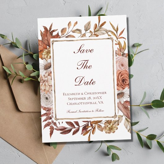 Herfst herfst Floral Peach Brown Rust Wedding Save The Date