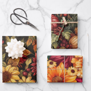 HERFST HERFST GEKLEURDE BLADEREN BLOEMEN POMPOENEN INPAKPAPIER VEL