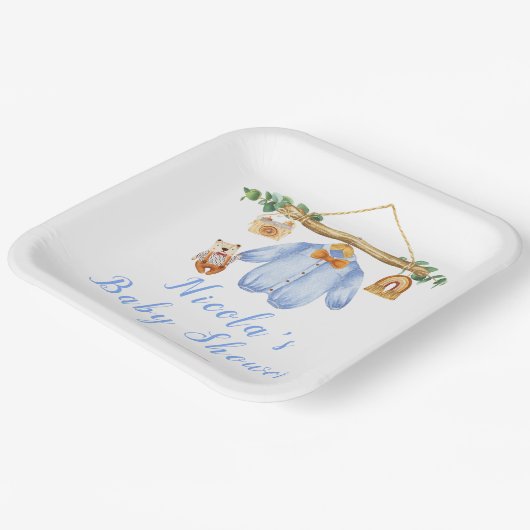 Herfst Herfst Kleding Line Boy Baby shower Papieren Bordje (Gebogen)