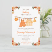 Herfst Herfst Kleding Line Twins Baby shower Kaart (Staand voorkant)