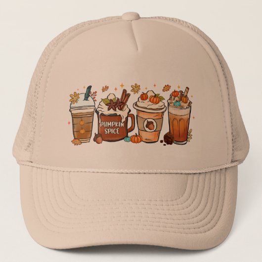 Herfst herfst koffie pompoen kruid trucker pet (Voorkant)