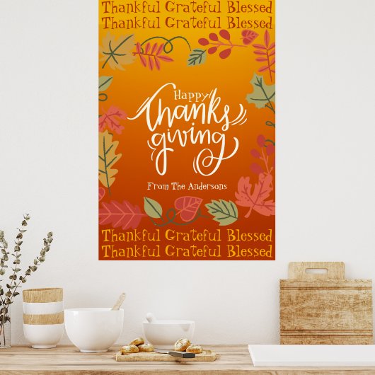 Herfst herfst laat typografie blij Thanksgiving Poster (Keuken)