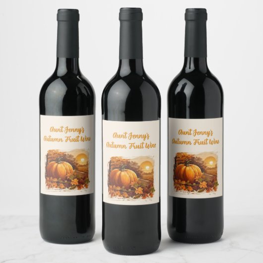 Herfst Herfst Landschap Pompoen Wijn Etiket (Flessen)
