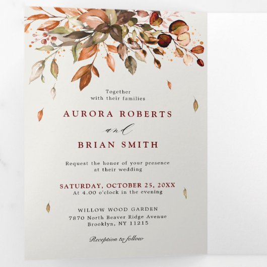 Herfst herfst leest roestrijk land boho Wedding Drieluik Aankondiging (Binnenzijde eerst)