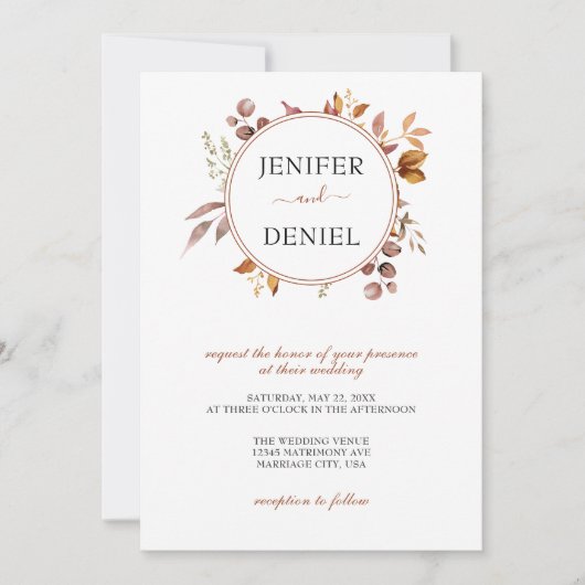 Herfst herfst leest roestrijk land boho Wedding Kaart (Voorkant)