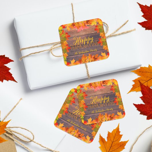 Herfst herfst lekt op Barn Wood Happy Thanksgiving Vierkante Sticker