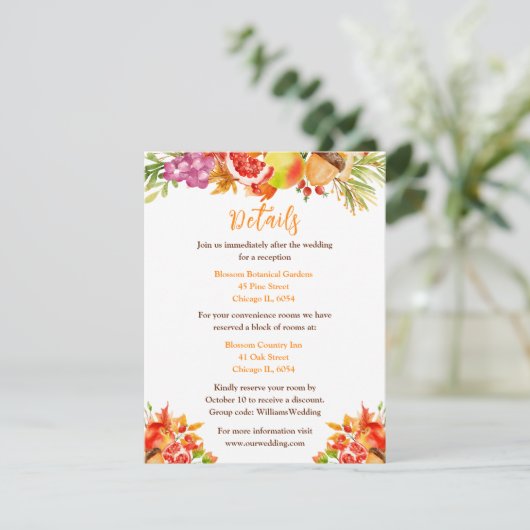 Herfst Herfst Oogst Bruiloft Details Informatiekaartje (Staand voorkant)