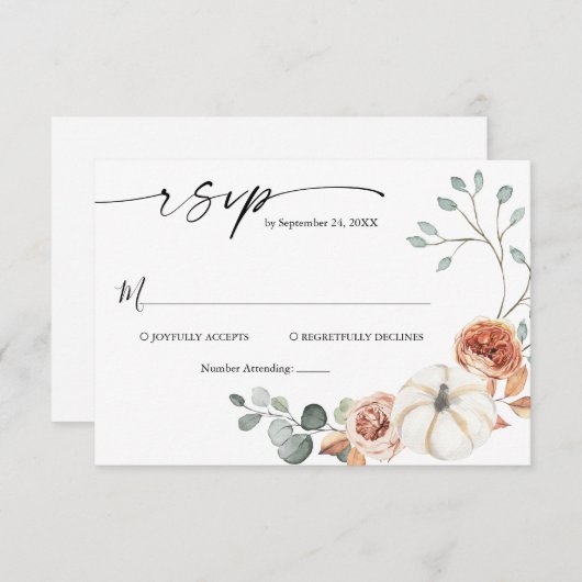 Herfst herfst pompoen bloemenbruiloft RSVP Kaart (Voorkant / Achterkant)