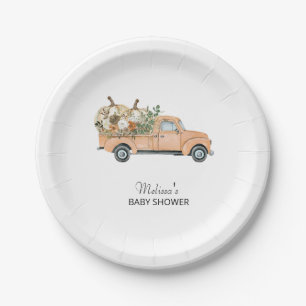 Herfst herfst pompoen rustieke bloemen  truck papieren bordje